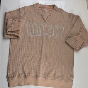 AERIE “Chicago” Waffle Crewneck Sweatshirt Light Tan